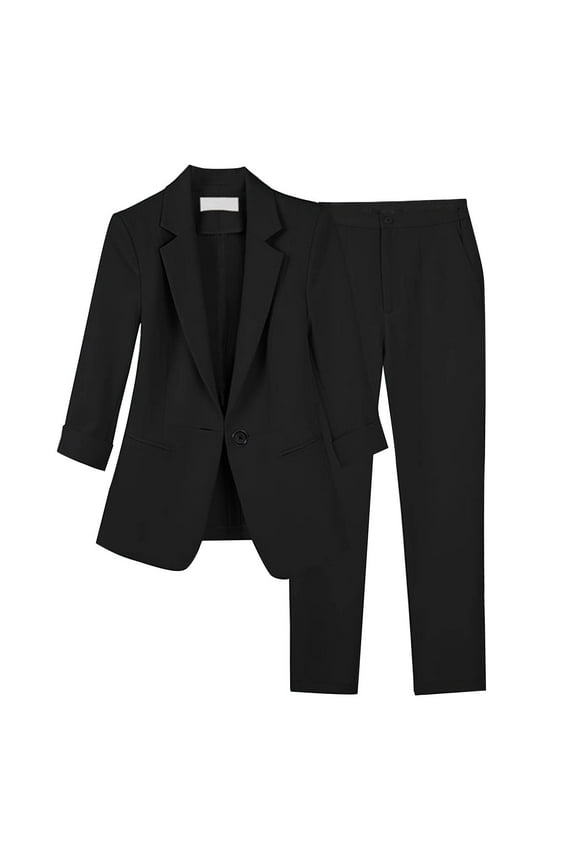 Womens Blazer Set Slim Fit Work Office Business Suit Casual One Button Blazer Jacket and Pants 2 Piece Workwear with Pockets