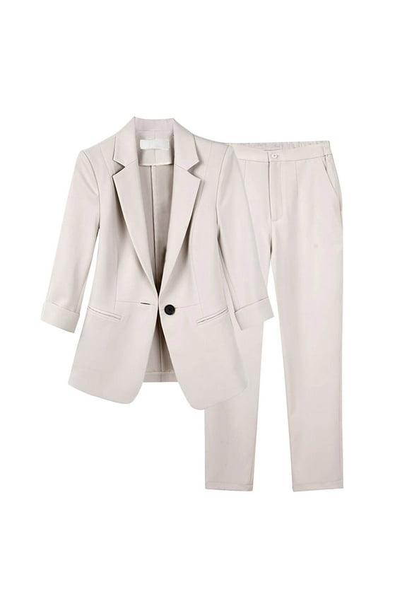 Womens Blazer Set Slim Fit Work Office Business Suit Casual One Button Blazer Jacket and Pants 2 Piece Workwear with Pockets