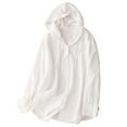 thumbnail image 1 of Pitauce Womens Button Down Long Sleeve Linen Shirt Lightweight Sun Protection Oversized Hoodies Swim Beach Travel Cover Up, 1 of 5