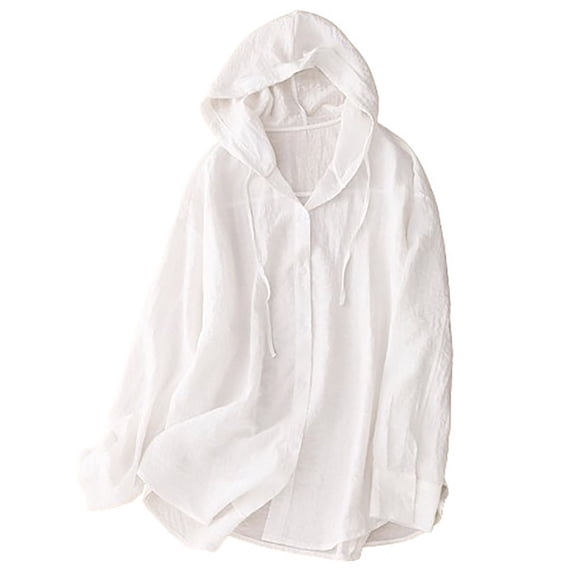 Pitauce Womens Button Down Long Sleeve Linen Shirt Lightweight Sun Protection Oversized Hoodies Swim Beach Travel Cover Up