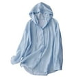 thumbnail image 1 of Pitauce Womens Button Down Long Sleeve Linen Shirt Lightweight Sun Protection Oversized Hoodies Swim Beach Travel Cover Up, 1 of 7