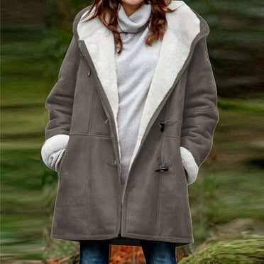 Pitauce Womens Button Down Sherpa Jacket Long Sleeve Hooded Fleece Lined Thermal Outerwear 2024 Winter Warm Coat with Pockets (Available in Plus Size)