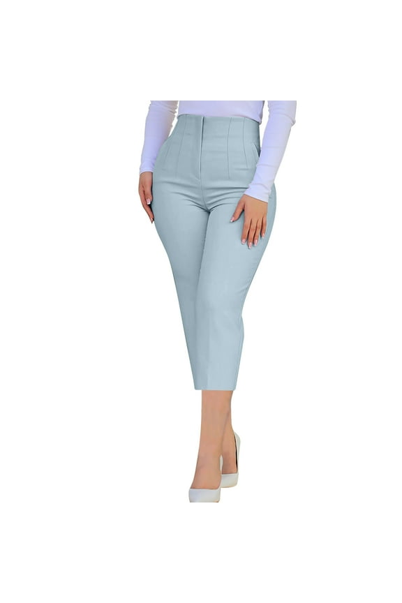 Womens Capri Dress Pants High Waisted Office Work Pants Business Casual Trousers Slim Fit Tummy Control Cropped Pants with Pockets