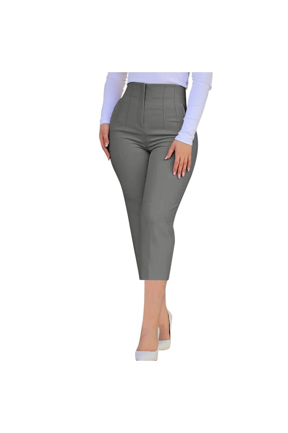 Womens Capri Dress Pants High Waisted Office Work Pants Business Casual Trousers Slim Fit Tummy Control Cropped Pants with Pockets