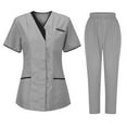 thumbnail image 1 of Pitauce Womens Color Block Nurse Scrub Set Short Sleeve V-Neck Scrub Tops with Scrub Pants 2 Piece Working Uniform with Pockets, 1 of 2