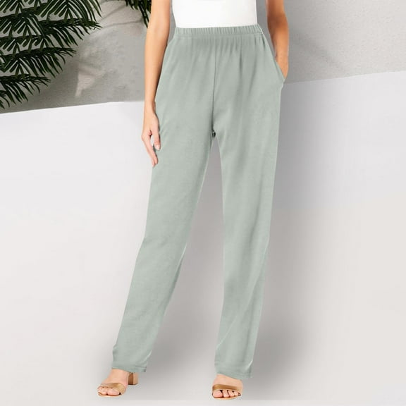 Pitauce Womens Fleece Lined Lounge Pants High Waisted Straight Leg Full Length Pants Loose Casual Long Trousers with Pockets