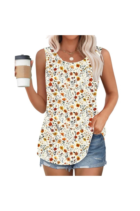 Womens Flower Print Tank Tops Square Neck Sleeveless Casual Loose Fit Shirts Swing Tunic Tops, S-5XL