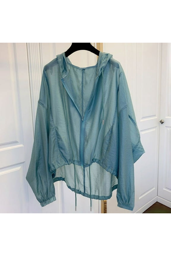 Womens Lightweight Sun Protection Jacket Long Sleeve Full Zip Drawstring Hoodie Rash Guard Summer UV Cooling Beach Cover Up