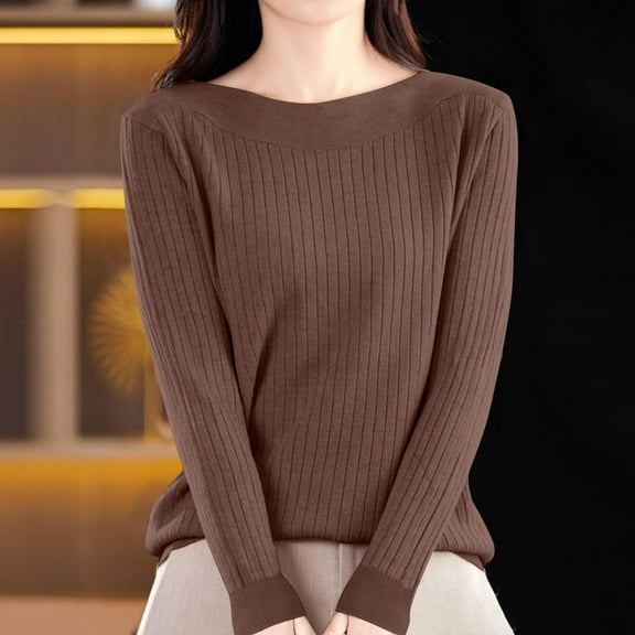 Pitauce Womens Long Sleeve Sweater Knit Crew Neck Pullover Tops Solid Color Slim Fit Blouses Casual Bottom Sweater Tops