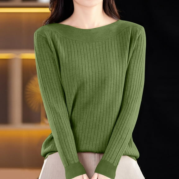 Pitauce Womens Long Sleeve Sweater Knit Crew Neck Pullover Tops Solid Color Slim Fit Blouses Casual Bottom Sweater Tops