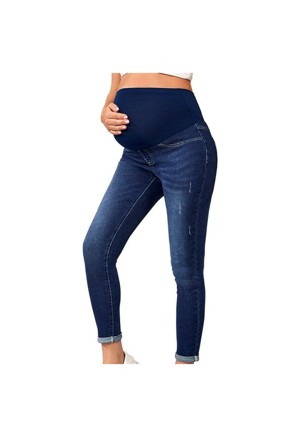 Womens Maternity Jeans Over The Belly Pregnancy Slim Stretchy Denim Pants with Pockets for Casual Work