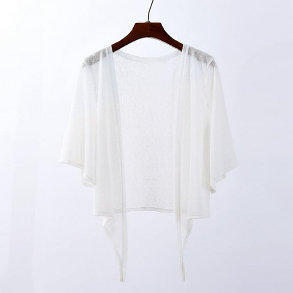 Pitauce Womens Open Front Sheer Shrug Cardigan Summer Casual 3/4 Sleeve Cropped Cardigan Lightweight Tie Front Cover Ups