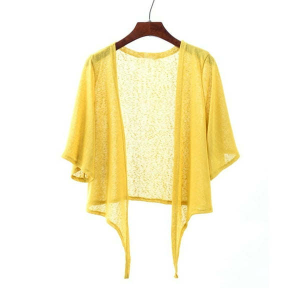 Pitauce Womens Open Front Sheer Shrug Cardigan Summer Casual 3/4 Sleeve Cropped Cardigan Lightweight Tie Front Cover Ups
