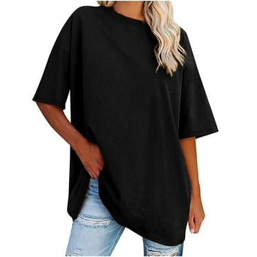 Pitauce Womens Oversized T-Shirts Loose Fit Crew Neck Short Sleeve Tops Solid Color Summer Casual Blouse Tunic Tops 2025 Basic Tee