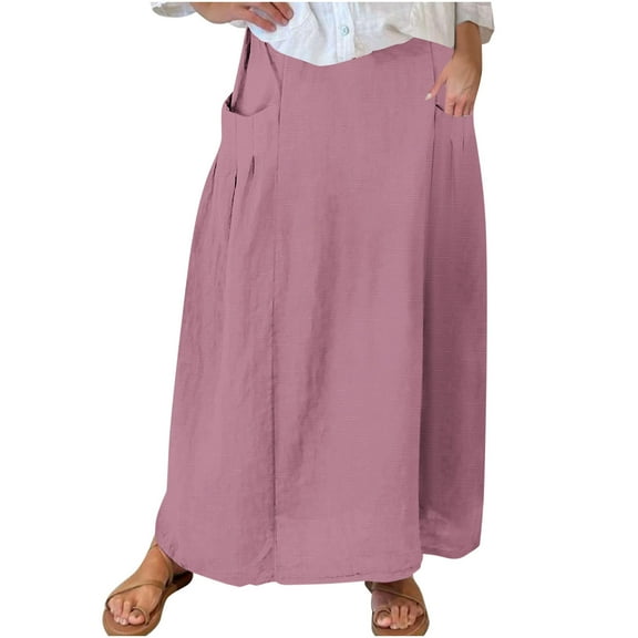 Pitauce Womens Plus Size Maxi Skirt Elastic Waist A-Line Long Skirt Summer Beach Casual Baggy Skirts with Pockets S-5XL