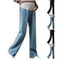 thumbnail image 1 of Pitauce Womens Pregnancy Over Belly Jeans Maternity Wide Leg Demin Pants Straight Leg Stretch Lounge Trousers with Pockets, 1 of 9