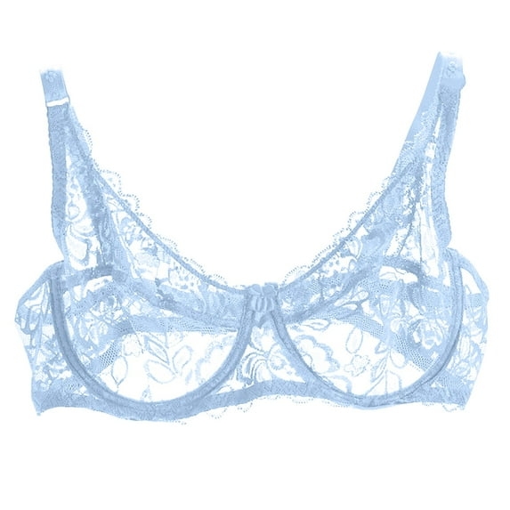 Pitauce Womens Sexy Floral Lace Bra No Underwire Push Up Bra See Through Unlined Mesh Bra