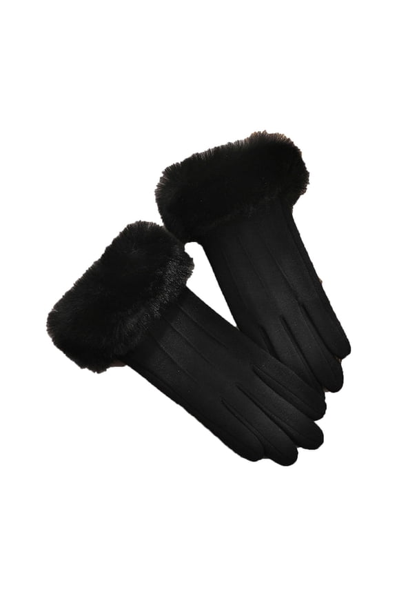 Womens Sherpa Gloves with Faux Fur Cuff Winter Touch Screen Full Finger Gloves Thermal Gloves for Cold Weather
