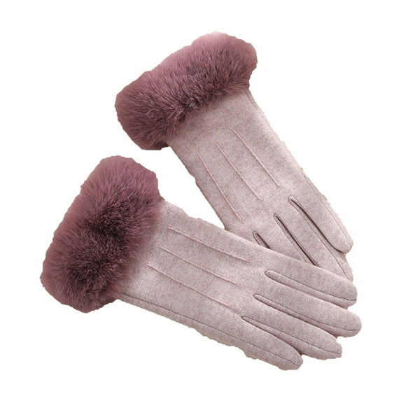 Pitauce Womens Sherpa Gloves with Faux Fur Cuff Winter Touch Screen Full Finger Gloves Thermal Gloves for Cold Weather