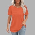 thumbnail image 1 of Pitauce Womens Solid Color Pleated Short Sleeve T-Shirt Crew Neck Pullover Tops Casual Basic Blouse Summer Tops, 1 of 6