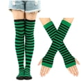 thumbnail image 1 of Pitauce Womens Striped Knee High Stockings Arm Warmer Fingerless Gloves Set Soft Cozy Cotton Thumb Hole Long Gloves Long Socks for Cosplay Party, 1 of 2