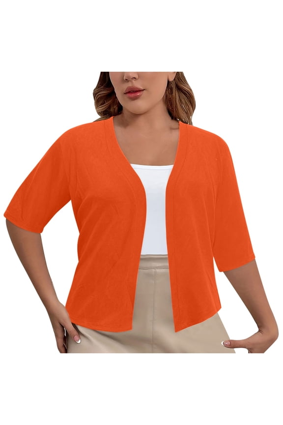 Womens Summer Cropped Cardigan Half Sleeve Open Front Shrugs Casual Lightweight Cardigans