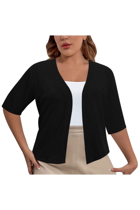 Womens Summer Cropped Cardigan Half Sleeve Open Front Shrugs Casual Lightweight Cardigans
