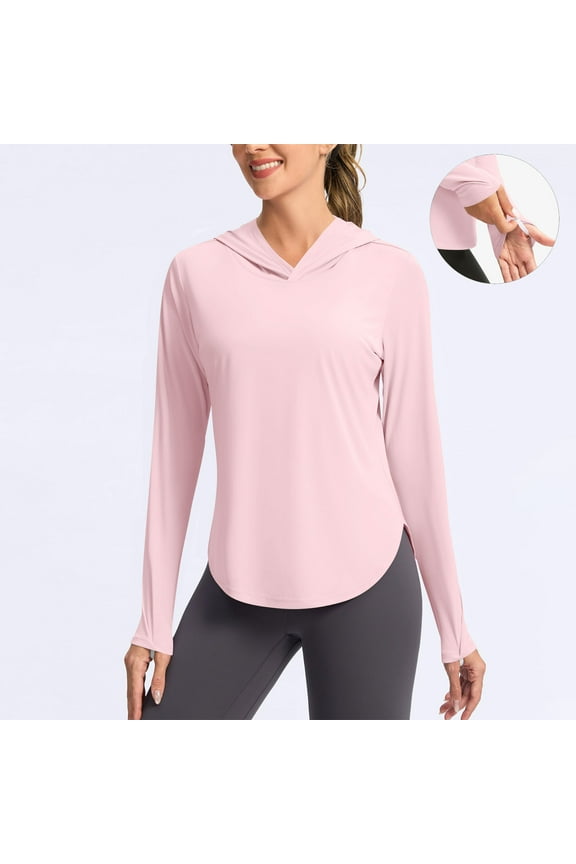 Womens UPF 50+ Sun Shirt with Hoodie Long Sleeve UV Protection Rash Guard with Thumb Hole for Outdoor Hiking Fishing