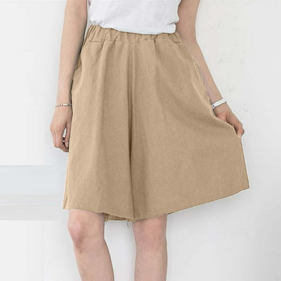 Pitauce Womens Wide Leg Linen Shorts Casual Loose Baggy Bermuda Shorts Summer Palazzo Lounge Shorts with Pockets, S-4XL
