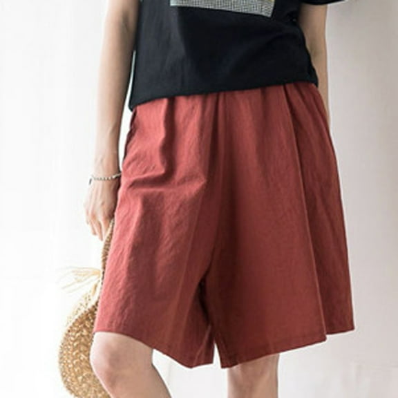 Pitauce Womens Wide Leg Linen Shorts Casual Loose Baggy Bermuda Shorts Summer Palazzo Lounge Shorts with Pockets, S-4XL