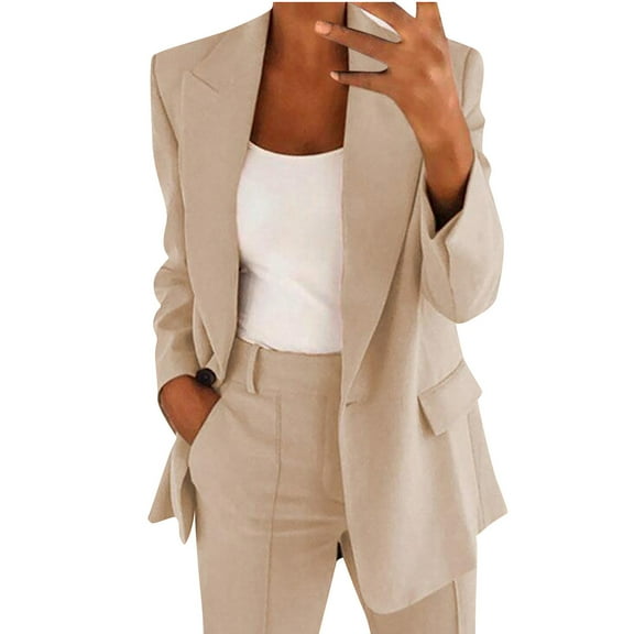 Pitauce Womens Work Office Blazer Jacket One Button Casual Bussiness Blazers Slim Fit Open Front Cardigan with Pockets S-3XL