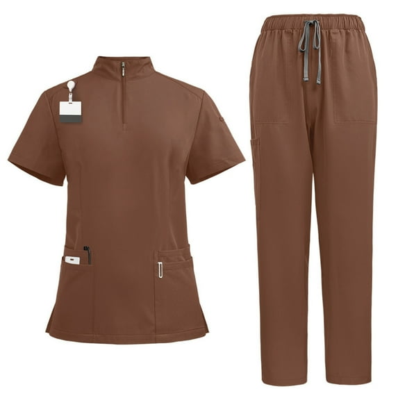 Pitauce Womens Zipper High Neck Scurb Tops & Scrub Pants Workwear Medical Nurse Uniform with Multi Pockets