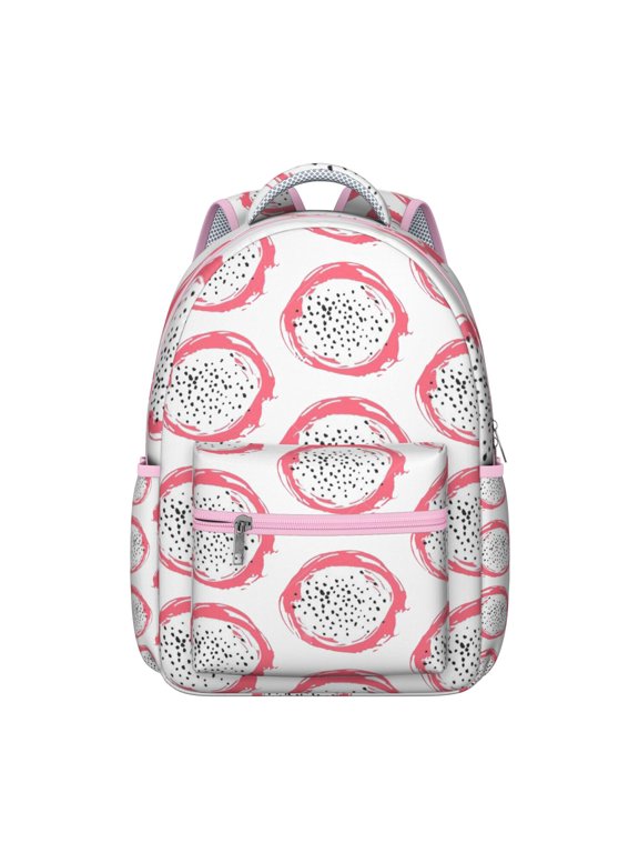 Dragon Fruit Students Backpack Tropical Exotic Pink White Red Fruit School Bag with Cute Kawaii Art Print Illustration Design, Lightweight and Durable