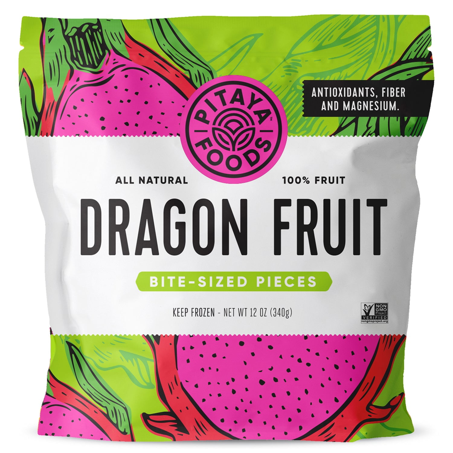 Pitaya Foods Frozen Dragon Fruit Bite Sized Pieces for Smoothies, 12 oz