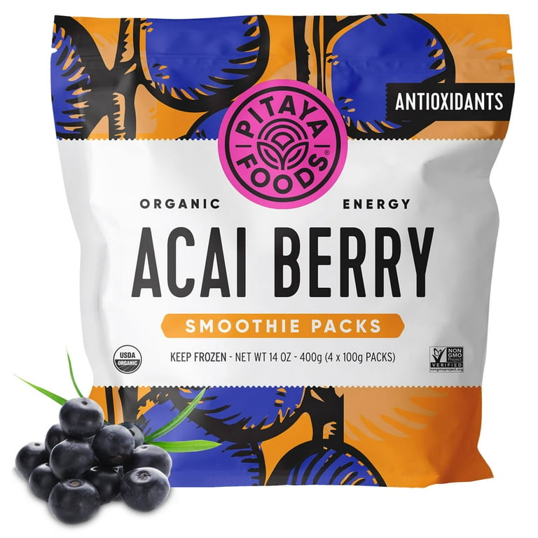 Pitaya Foods Frozen Organic Acai Fruit Smoothie Mix, 14 oz, 4pk