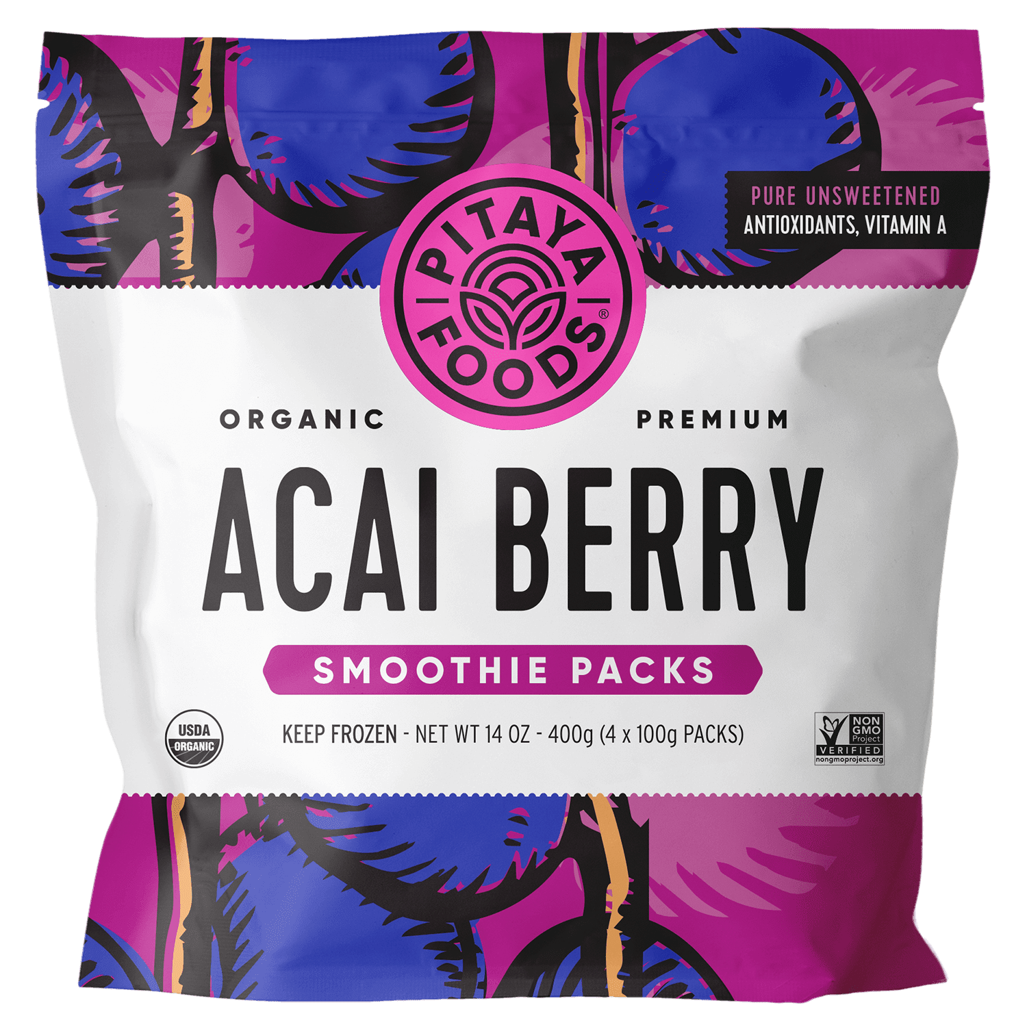 Pitaya Foods Frozen Organic Unsweetened Acai Fruit Smoothie Mix Packs