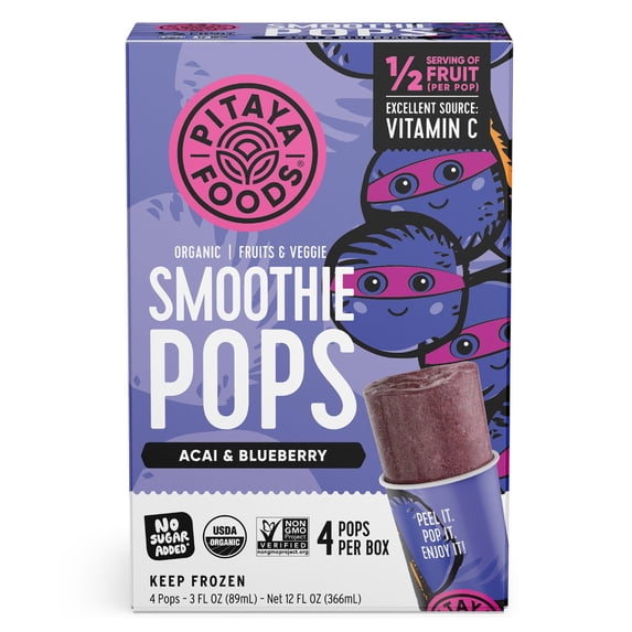 Pitaya Foods Acai & Blueberry Frozen Smoothie Pops, 3 fl oz, 4 Count
