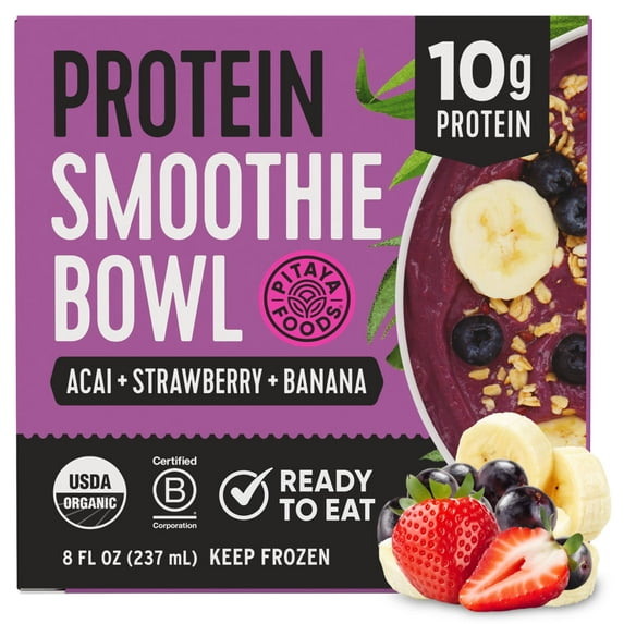 Pitaya Foods Acai, Strawberry, and Banana Protein Smoothie Bowl, 8 fl oz