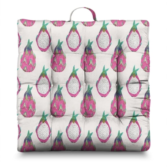 Pitaya Meditation Pillow 22x22 Inch Large Floor Cushion Soft Dutch Velvet Seat Pillow for Yoga & Lounge Tropical Dragon Fruit Pattern Cute Kawaii Pink & Red Aesthetic Design (Exotic Fruit Art Print Fu