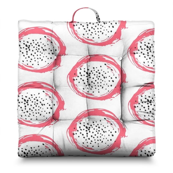 Pitaya Meditation Pillow 22x22 Inch Large Floor Cushion Soft Dutch Velvet Seat Pillow for Yoga & Lounge Tropical Dragon Fruit Pattern Cute Kawaii Pink & Red Aesthetic Design (Exotic Fruit Art Print Fu
