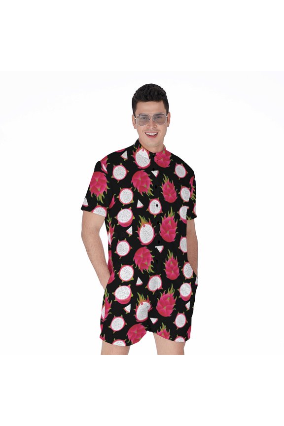 Pitaya Pattern Short Sleeve Men'S Rompers Casual Summer Jumpsuits Outfit