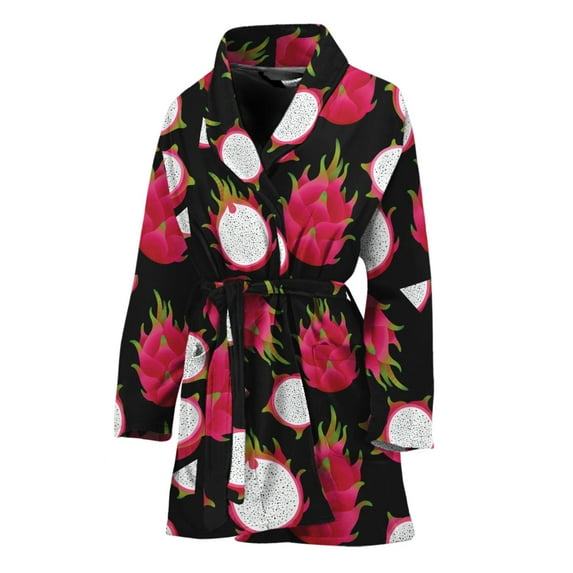 Pitaya Pattern Women Bathrobe One Size Univeral Fits Fashion Lightweight Plush Fleece Long Robe For Women