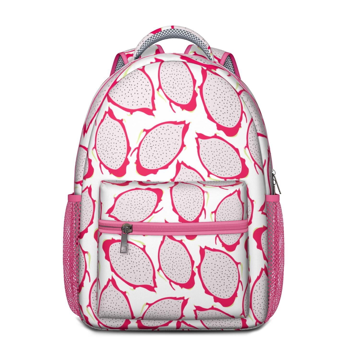 Red and Pink Tropical Print Backpack Pitaya School Backpack with Tropical Exotic Pink White Red  main image 3