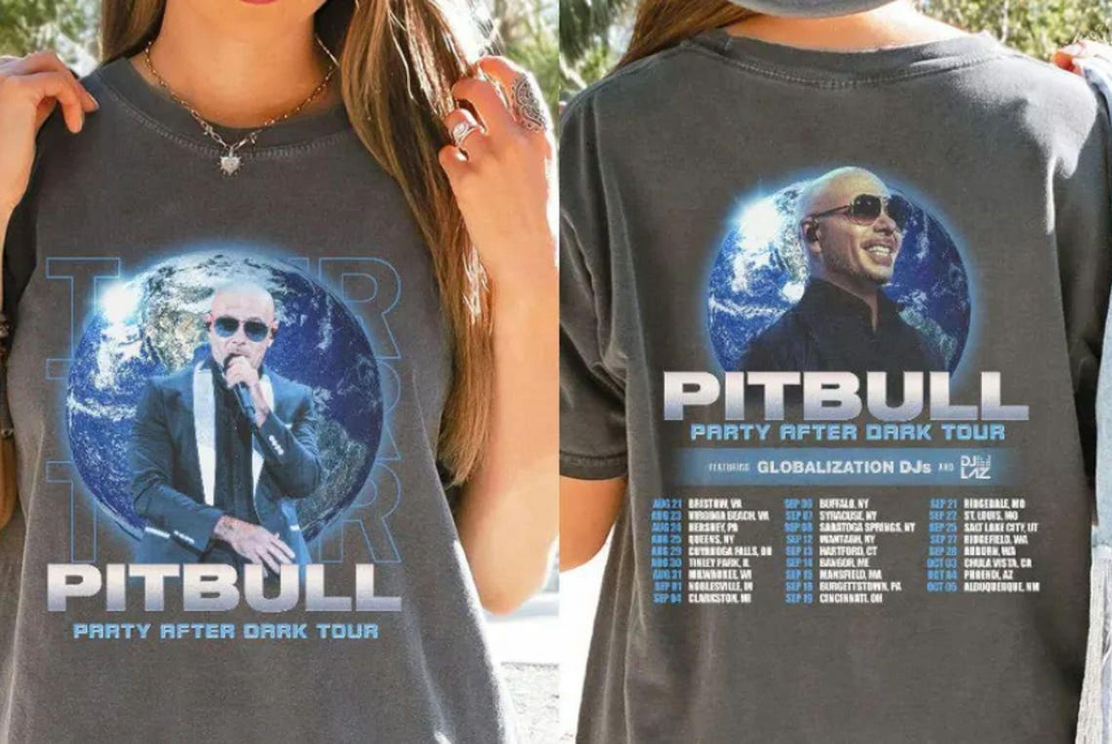 Pitbull 2024 Concert Shirt, 2 Sides Pitbull Tour 2024, TPain Tour