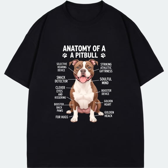 Pitbull Anatomy T-Shirt Black Dog Breed Diagram With Fun Labels For Pet Lovers And Dog Owners Casual Wear