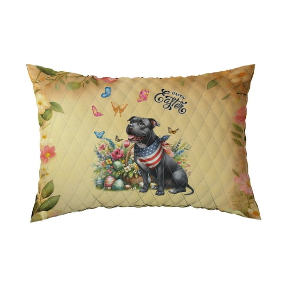 Pitbull Celebrates Spring and Enjoys a Happy Easter Quilt Pillowcase Terrier Dog Lover Throw Pillow Cover Bed Home Decor - 02001