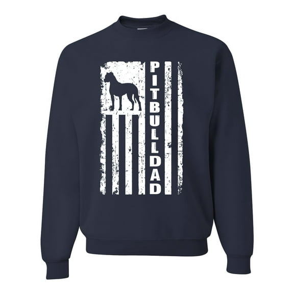 Pitbull Dad Dog Dag Funny Gift | Mens Dog Lover Crewneck Graphic Sweatshirt, Navy, Medium