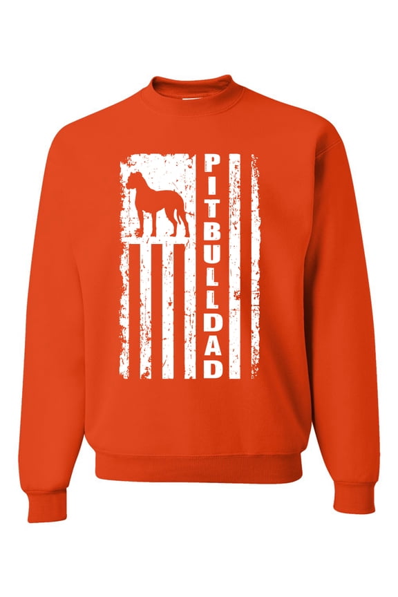 Pitbull Dad Dog Dag Funny Gift | Mens Dog Lover Crewneck Graphic Sweatshirt, Orange, Large