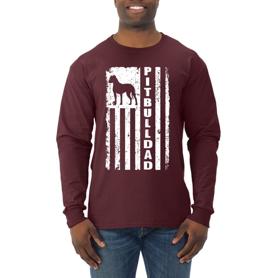 Pitbull Dad Dog Dag Funny Gift | Mens Dog Lover Long Sleeve T-Shirt, Maroon, Small