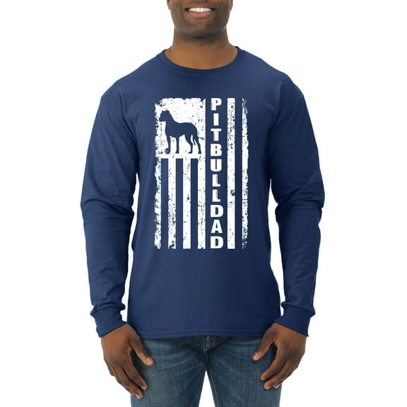 Pitbull Dad Dog Dag Funny Gift | Mens Dog Lover Long Sleeve T-Shirt, Navy, Medium